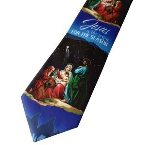 Joyland Mens Nativity Scene Necktie Jesus Is The Reason For The Season Blue Tie